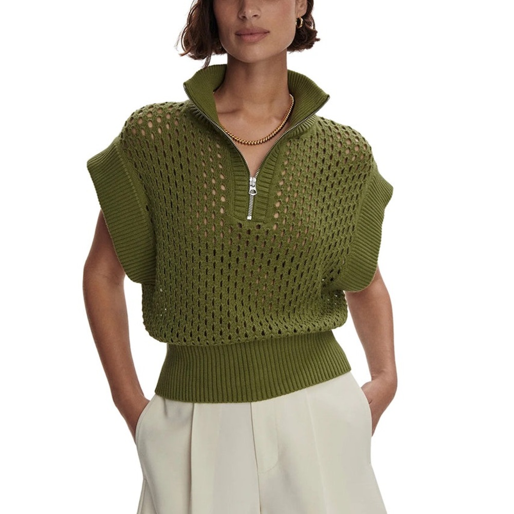 NEW Varley Gaines Half Zip Knit Top size Small Fern Green